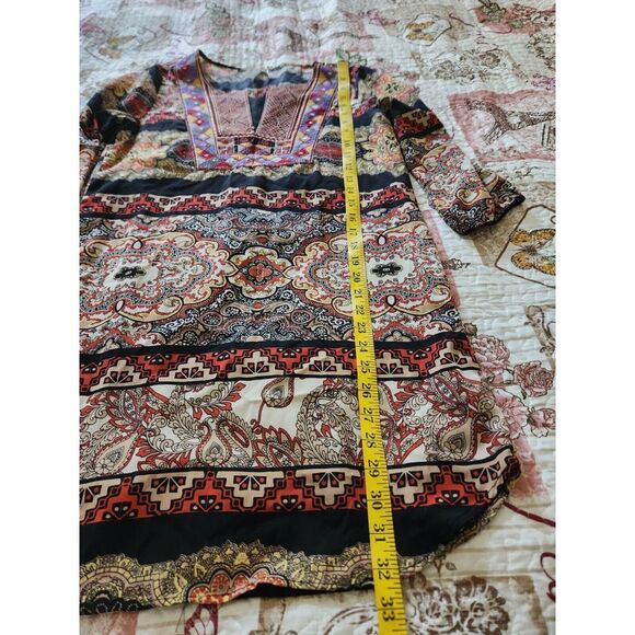 Pink Owl Apparel Embroidered Boho Shift Dress 3/4 Sleeves Back Multicolor Size S - Picture 7 of 11